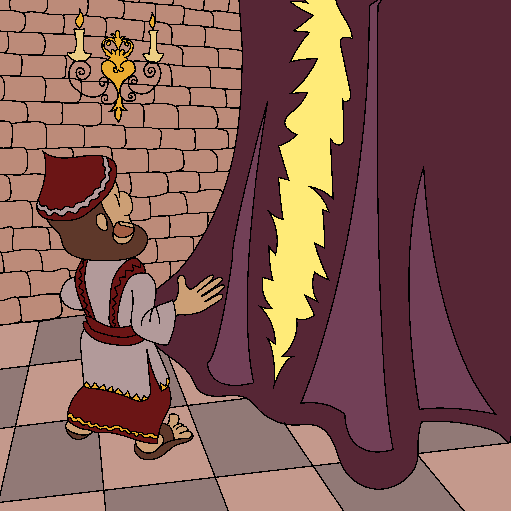 Temple curtain torn in two