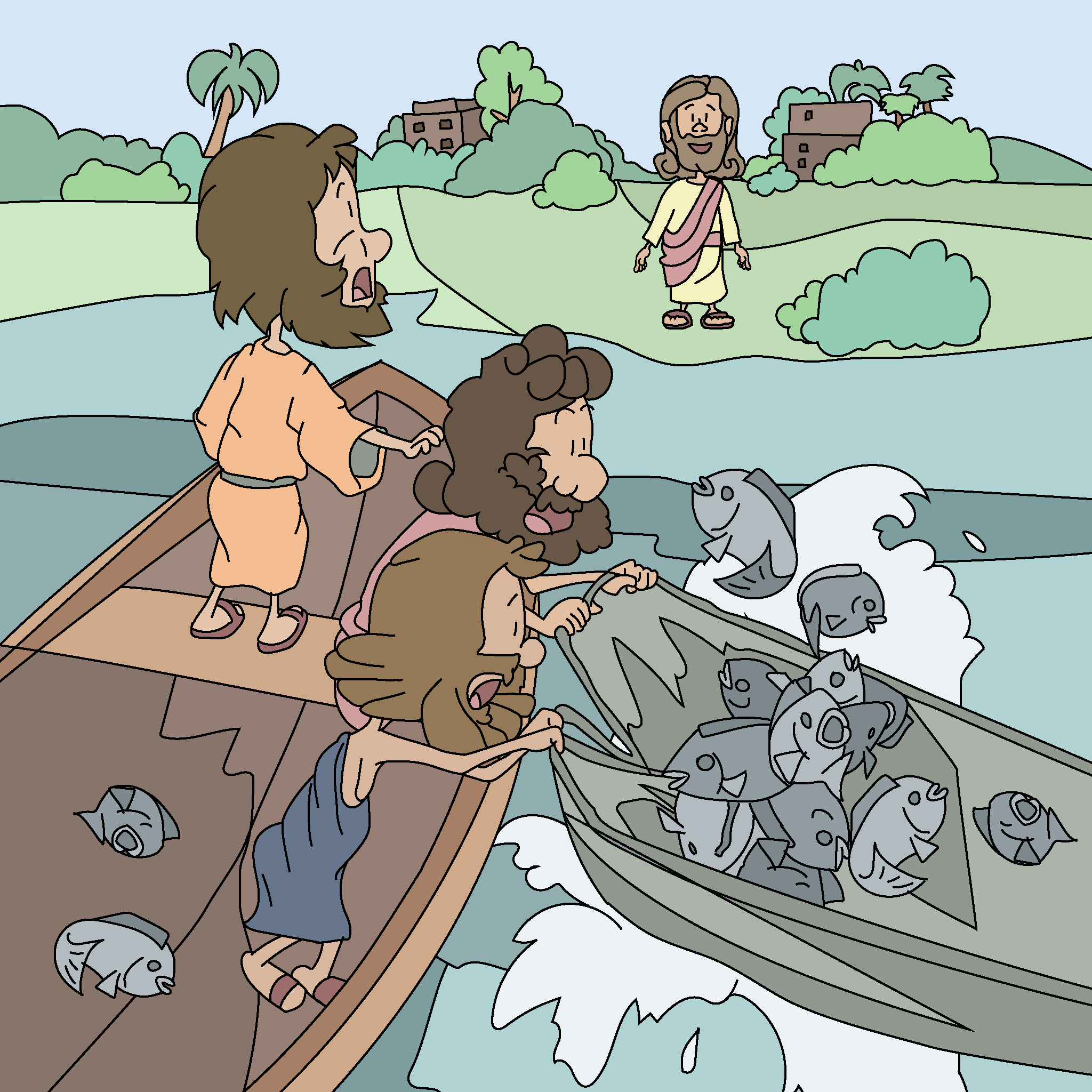Jesus helps Peter catch fish