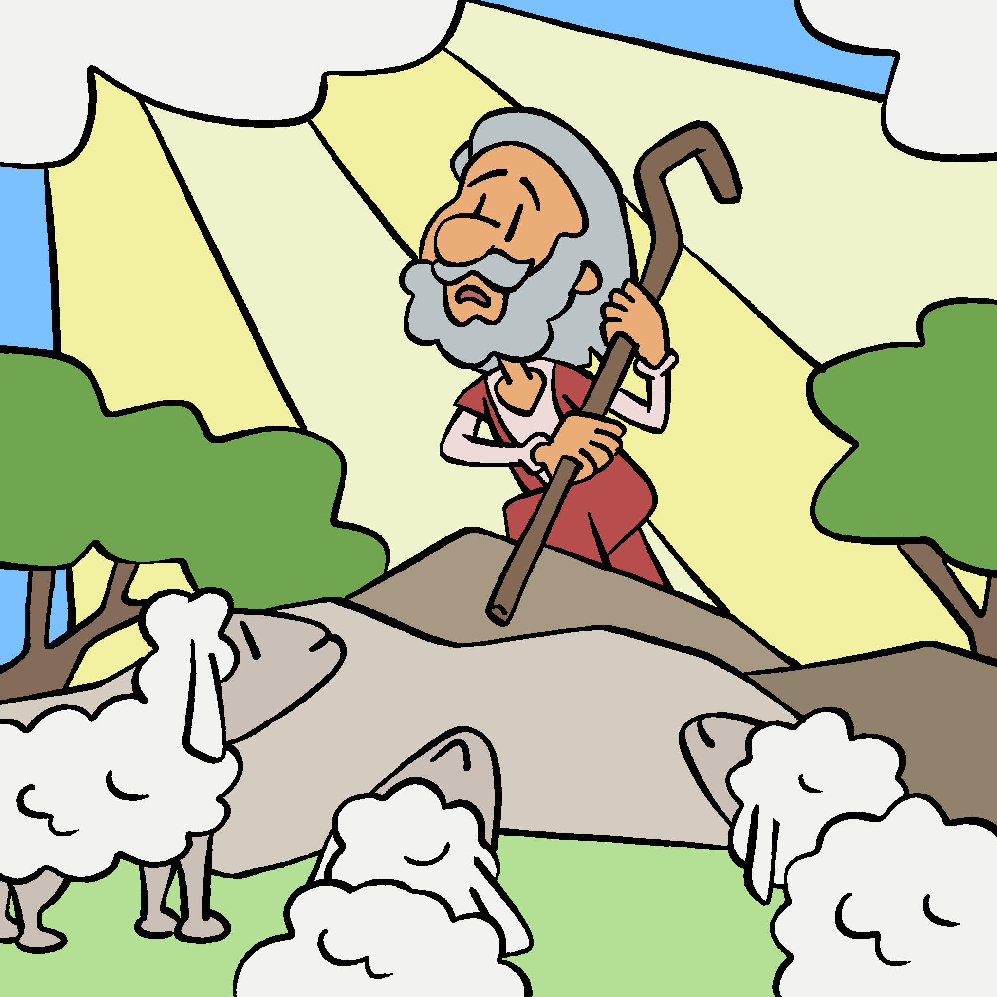Abraham talks to God with sheep.