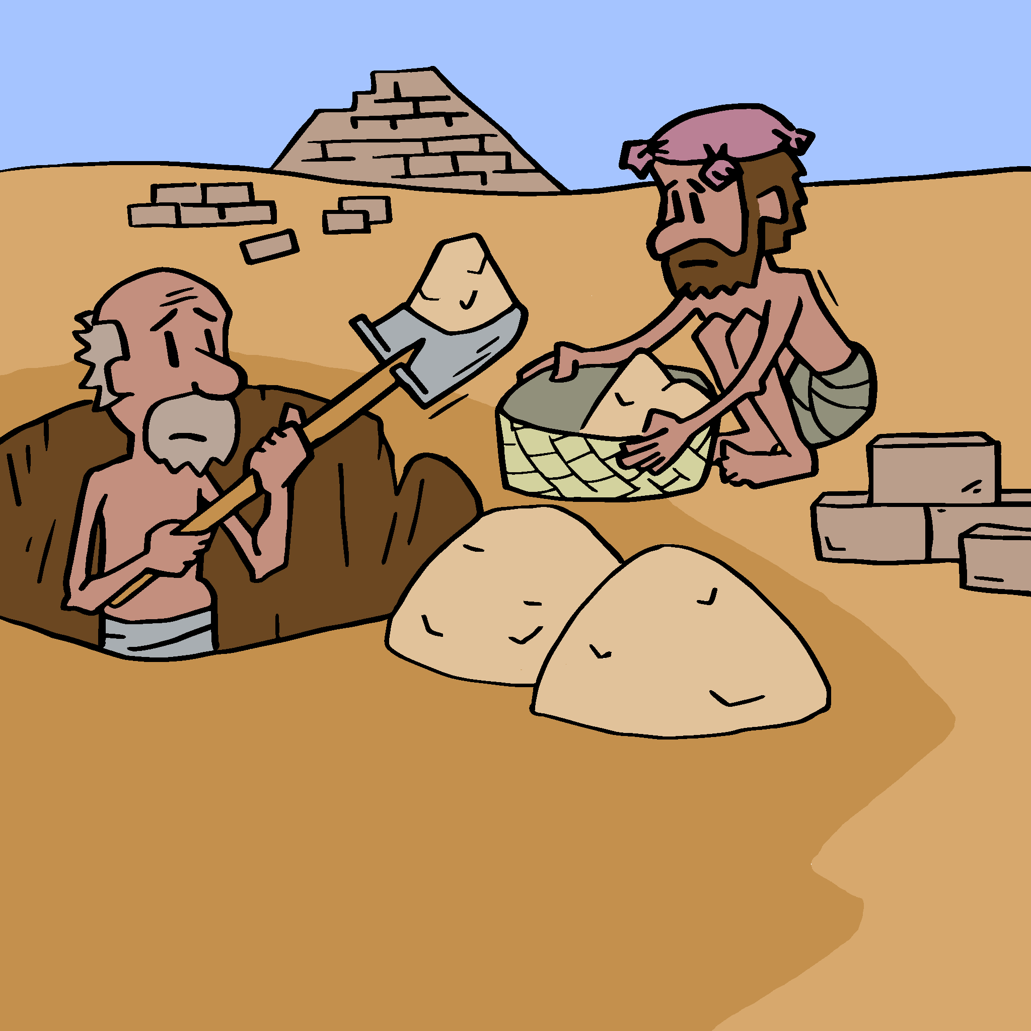 Two men work making bricks for the Egyptians
