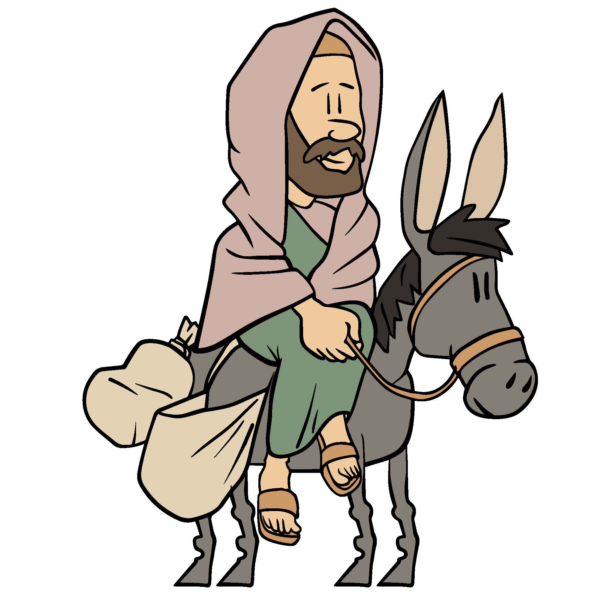 Der barmherzige Samariter reitet auf seinem Esel