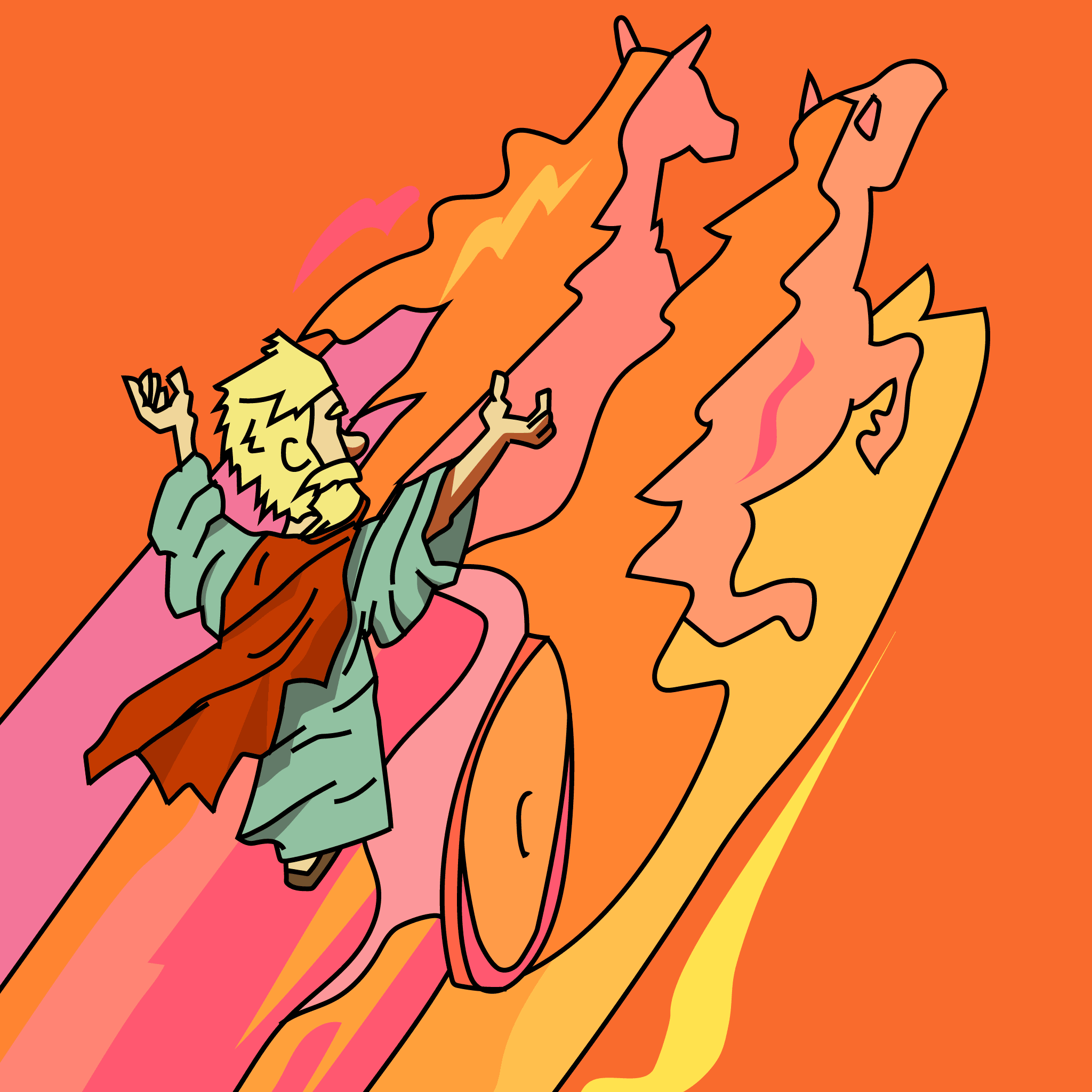Elías va al cielo en un carro de fuego.