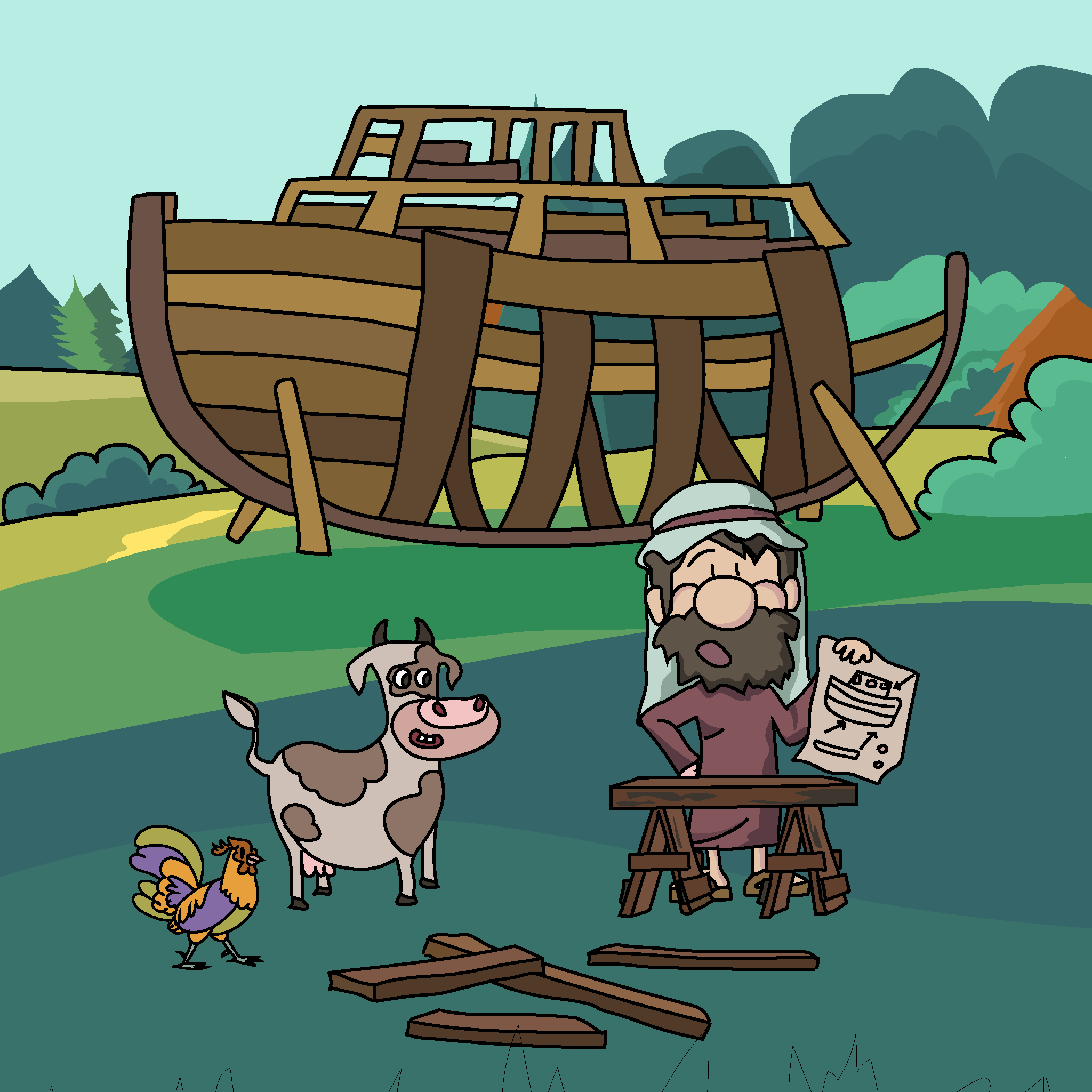 Noah baut die Arche für Gott