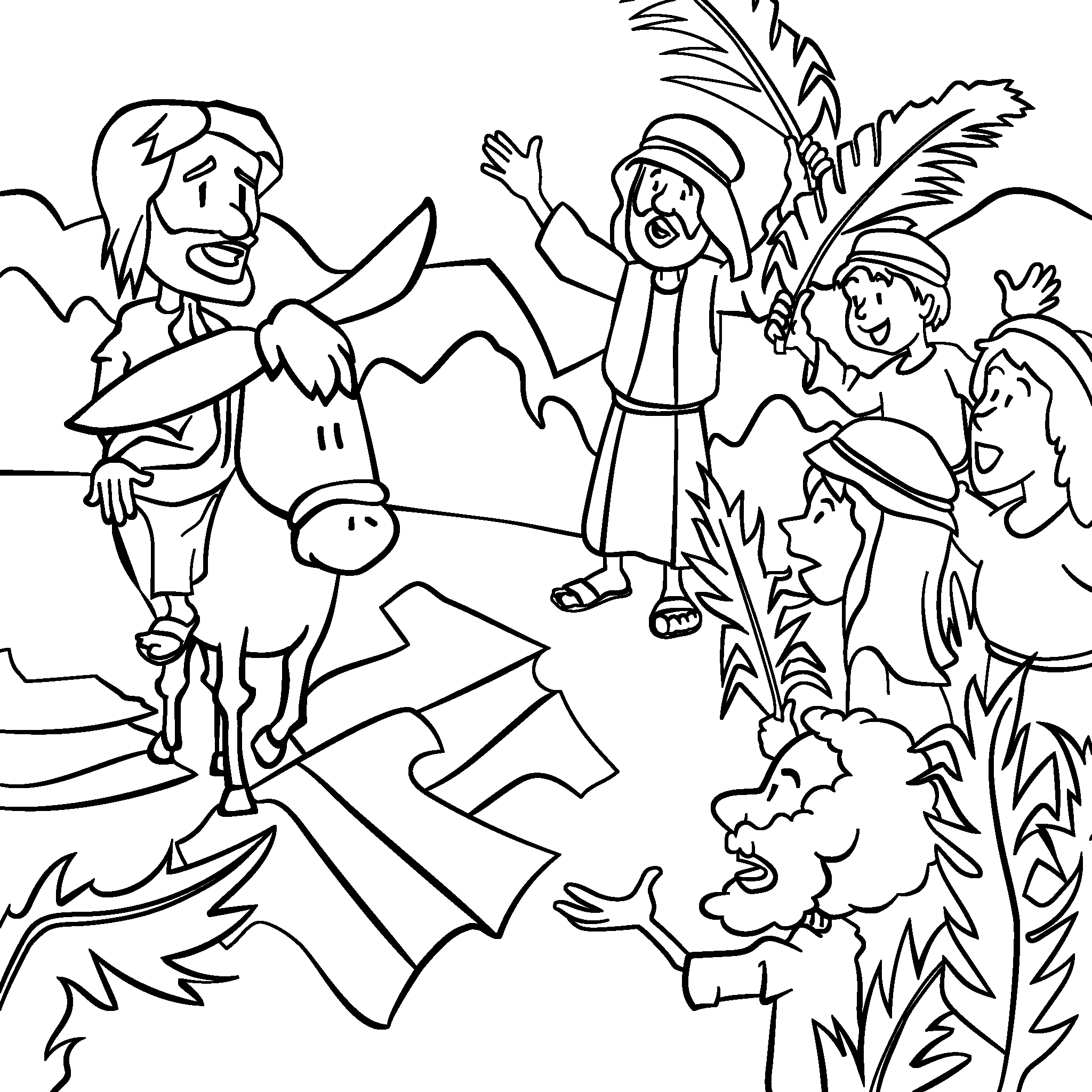 Jesus rides a donkey into Jerusalem